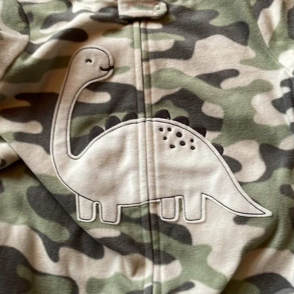 Carter's Green Camo Dinosaur Fleece Sleeper Footed Pajamas Toddler Boy 4T NEW